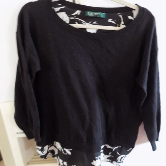 Ralph Lauren black knit Cotton Modal Layered Look top pullover M - Picture 1 of 2